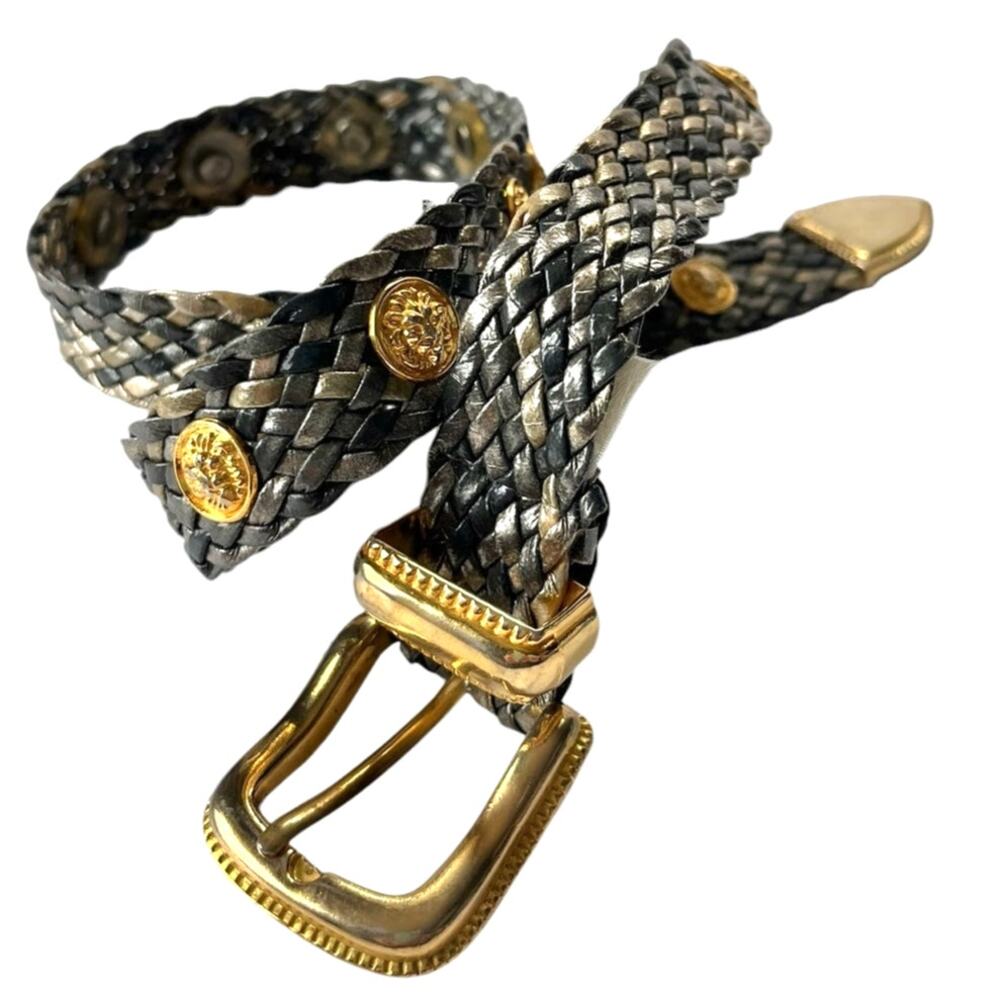 Vintage Y2K Braided Metallic Medallion Womens Belt Sz S Glam Adjustable Taiwan